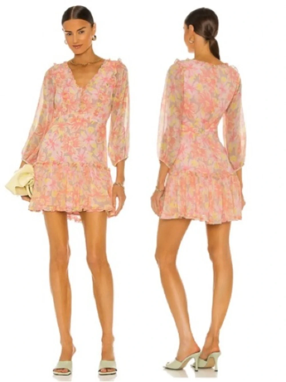 Likely Mia Floral Ruffle Mini Dress Peach Pink Size 8 Revolve